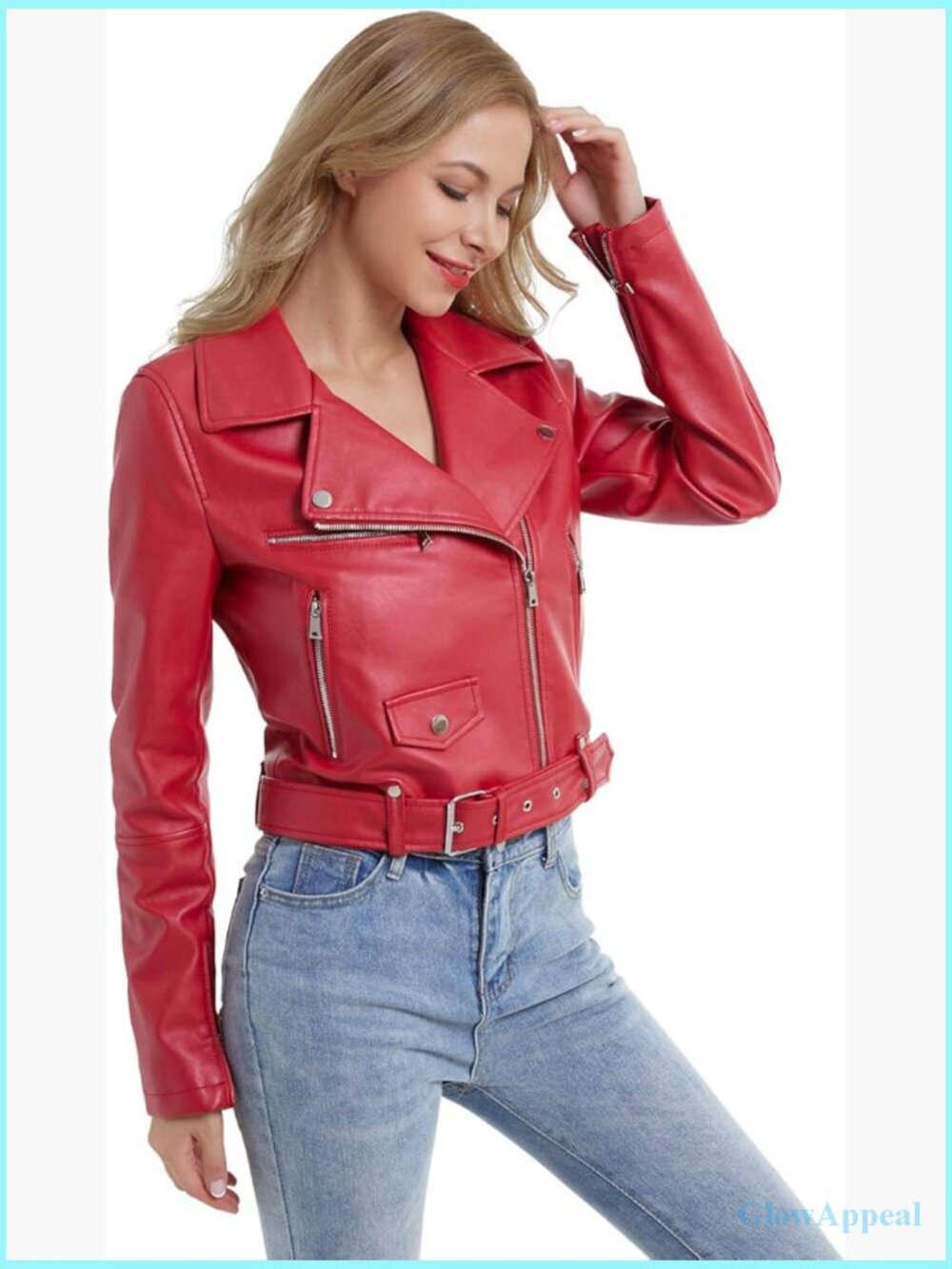 Crop Faux Leather Moto Jacket with Zip Cuffs and Waist Belt